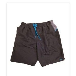 Nike Men's Black w/ Aqua Accents Drawstring Swim Bathing Suit Lined Shorts Sz L